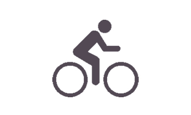 Flat icon featuring a person riding a bike from left to right