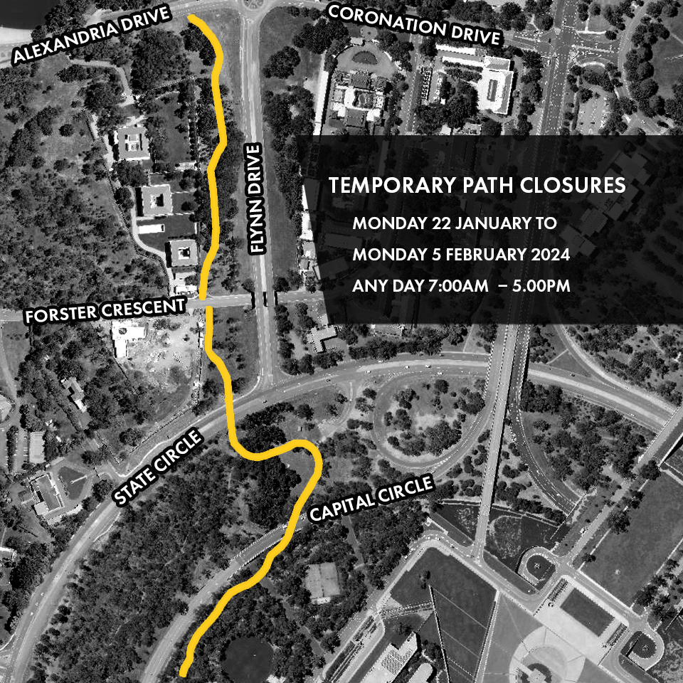 Map of Flynn Drive & Capital Circle, highlighted to show the paths are closed.