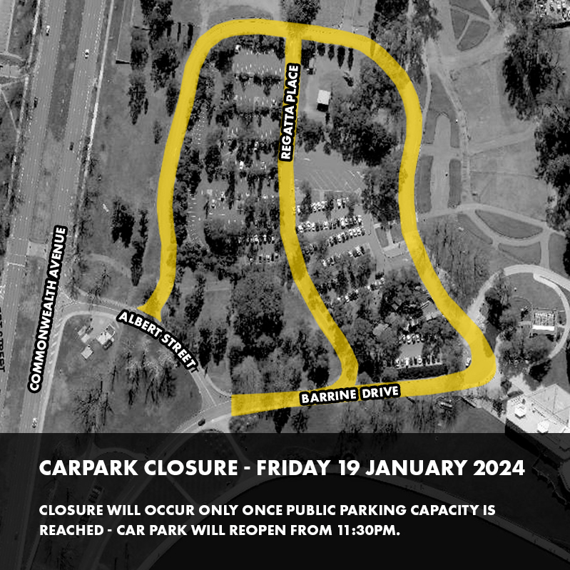 Map of Regatta Point highlighted to show that the carpark is temporarily closed.