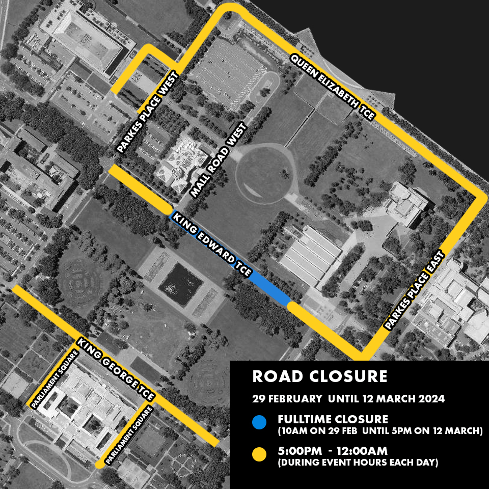 Map of National Triangle, highlighted to show roads that are closed.