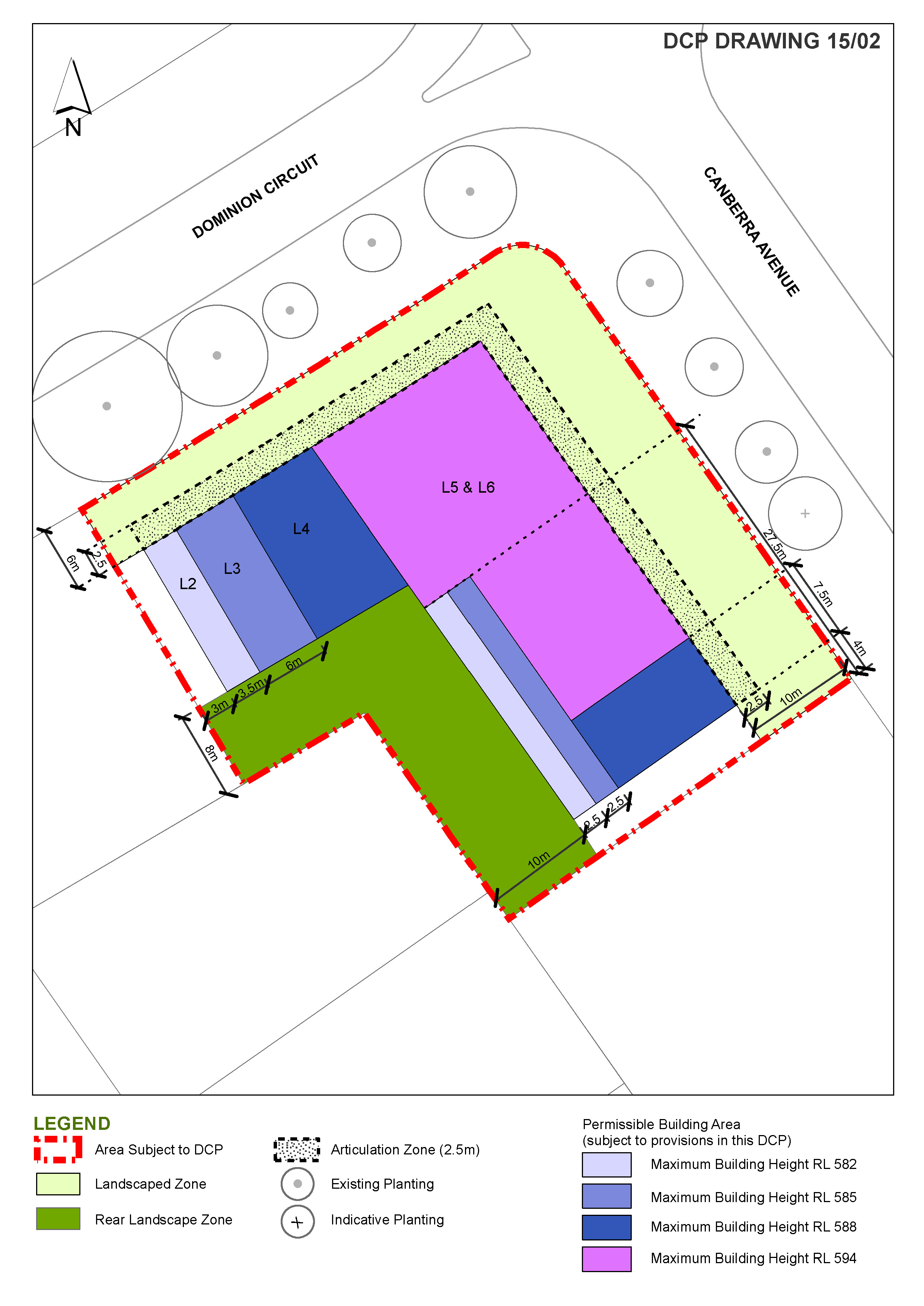 Drawing showing building heights and setbacks subject to DCP 15/02