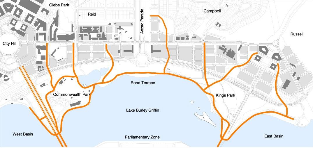 Figure 77 - Constitution Avenue and Anzac Parade - Indicative cycleways