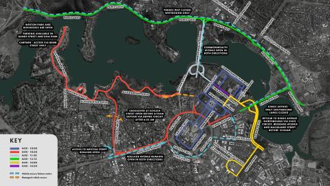 Map of The National Triangle, highlighted to show various roads that will be temporarily closed for this event.