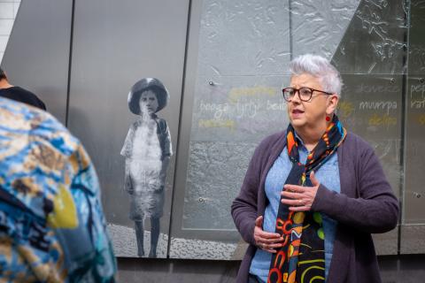 Ros Hull conducting a tour of Reconciliation Place