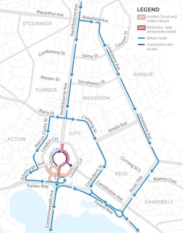 Commonwealth Avenue Temporary Road Closure - Raising London Circuit Southbound