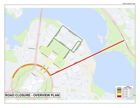 map of road closure for Canberra Times Fun Run 2024