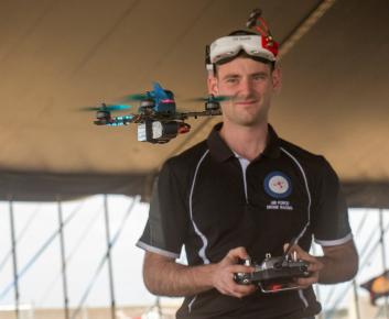 Image of Pilot Jake Dell-O'Sullivan flying his Racing Drone.