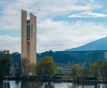 National Carillon with a clouded Mount Ainslie in the background